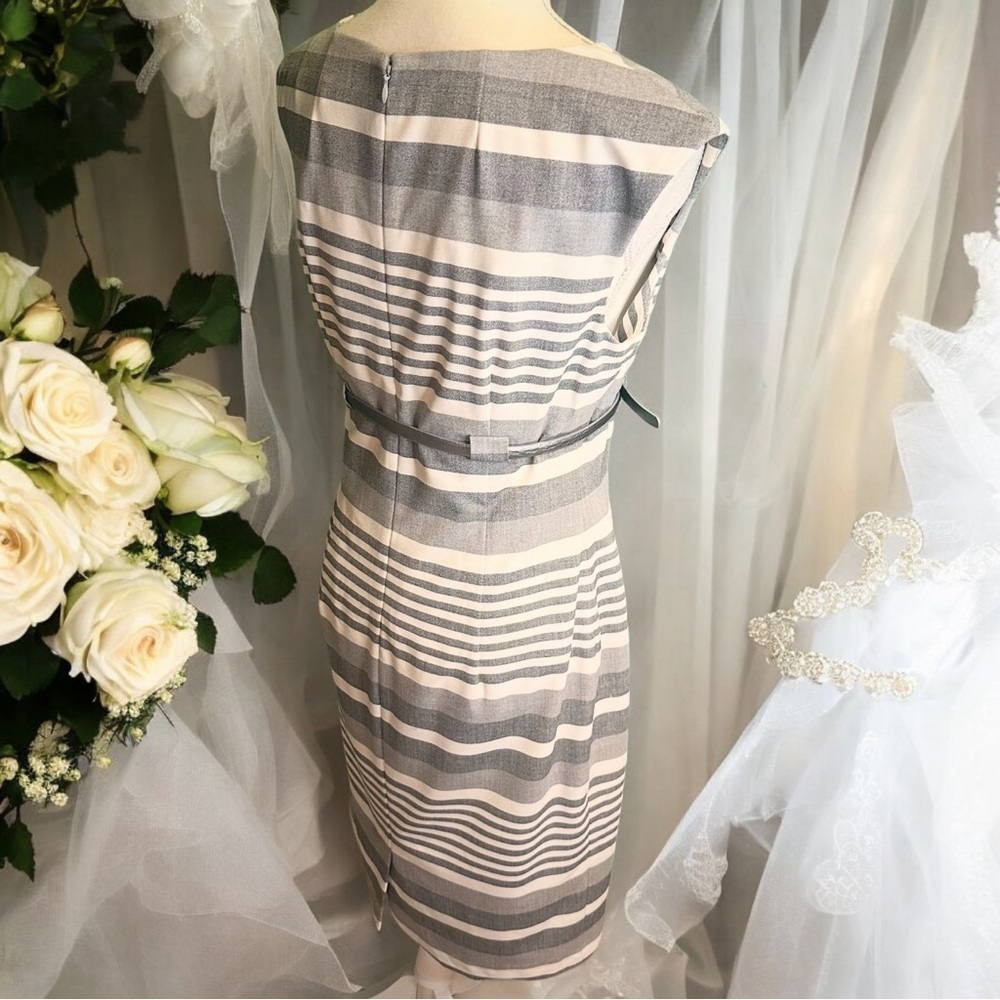 Calvin Klein Gray Striped Pintucked Sheath Dress With Silver Belt Size 6 - Picture 13 of 16